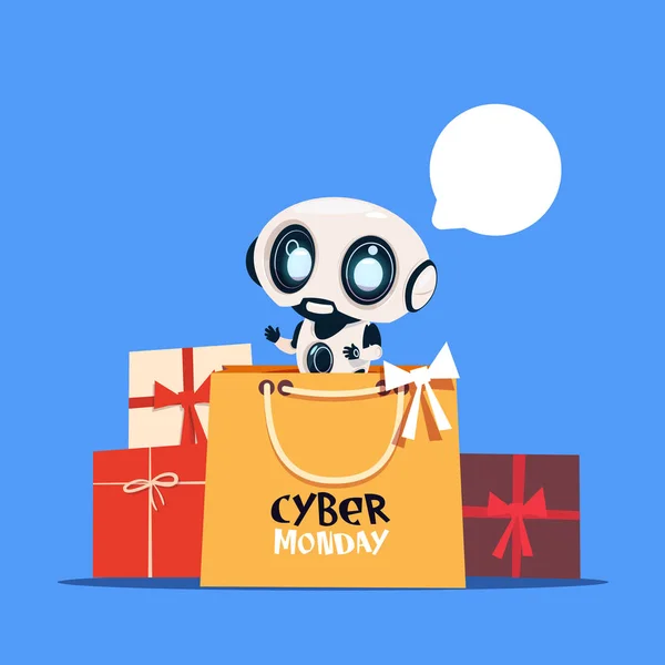 Moderní Robot hospodářství nákupní tašku s Cyber pondělí Text Online dovolená moderní technologie prodej Banner Design — Stockový vektor