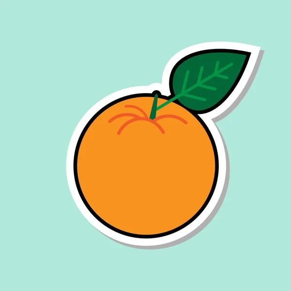 Πορτοκαλί αυτοκόλλητο στο εικονίδιο μπλε φόντο τα πολύχρωμα φρούτα — Διανυσματικό Αρχείο
