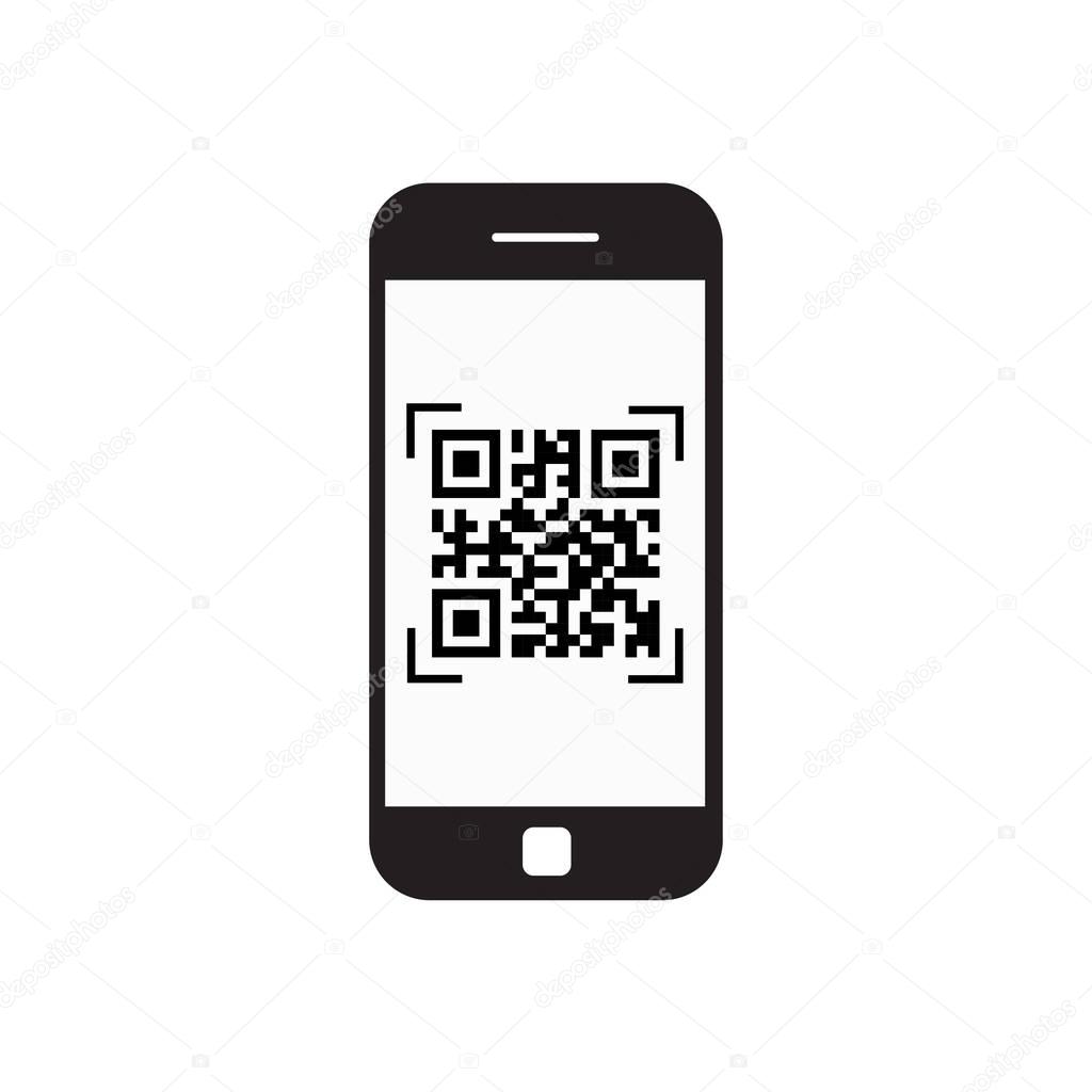 Smart Phone Scanning Qr Code Icon Barcode Scan With Telephone
