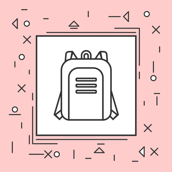 Icono de la mochila delgada línea en marco rosa — Vector de stock