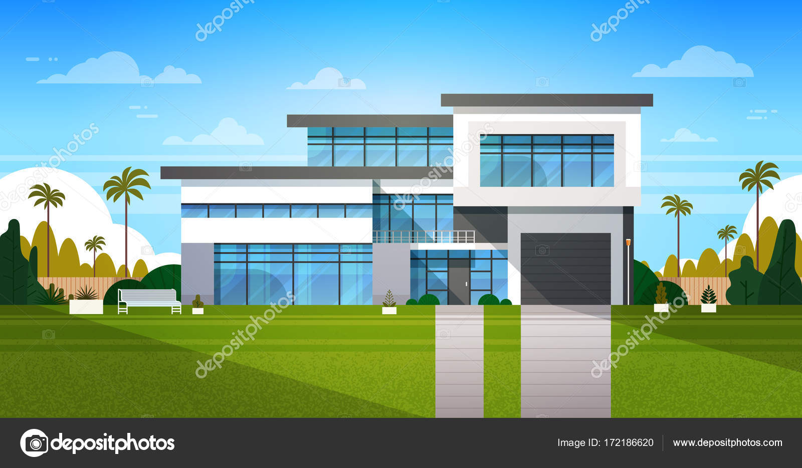 郊外の風景で裏庭の不動産のコテージ ハウス外観 ストックベクター C Mast3r