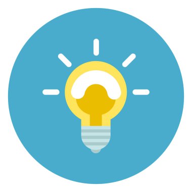 Yuvarlak mavi arka plan ampul simgesini