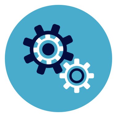 COG Wheel simgesi yuvarlak mavi zemin üzerine