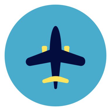 Yuvarlak mavi zemin üzerine uçak simgesi