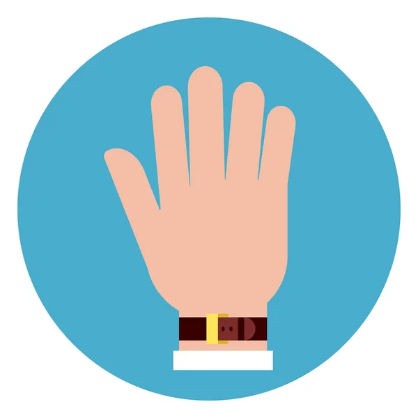Icono de palma de mano sobre fondo azul redondo — Vector de stock
