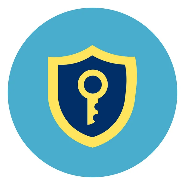 Bouclier avec icône clé sur fond bleu rond — Image vectorielle