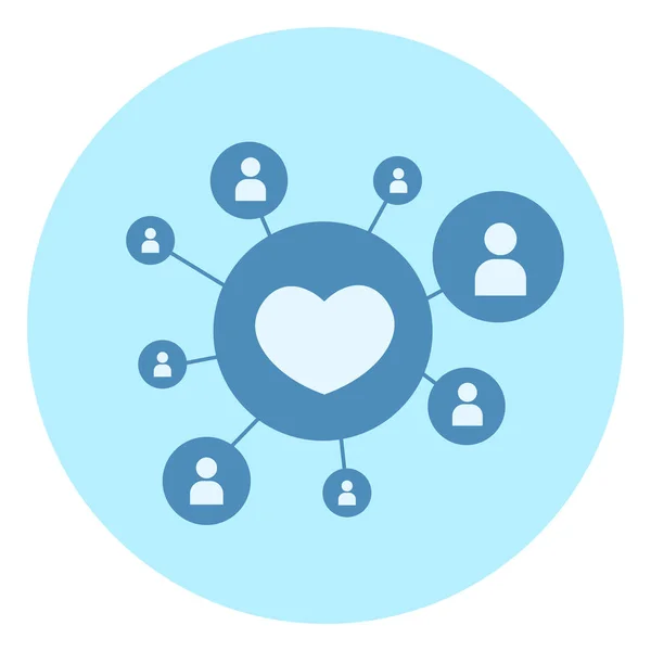 Forma di cuore come icona su sfondo blu Concetto di connessione ai social media — Vettoriale Stock