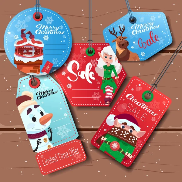 Natale vendita Tags Set di colorate offerte speciali collezione di adesivi su sfondo bianco — Vettoriale Stock