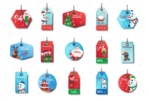 Set di Capodanno Vendita Tags Colorato Shopping Sconti Adesivi Collezione su sfondo bianco — Vettoriale Stock