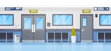 Boş Hastane Clininc Hall koltuklar ve kapı koridor