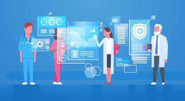 Tıbbi doktor dijital ekran Modern tıp teknoloji kavramı kullanarak Grup