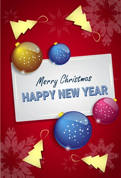 Julgran bollar på gott nytt år gratulationskort vintern semester vykort Design — Stock vektor