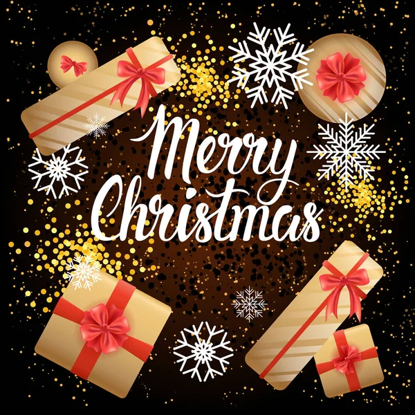 Весела різдвяна листівка з подарунковими коробками Вид зверху на Новий рік Свята Плакат Дизайн — стоковий вектор