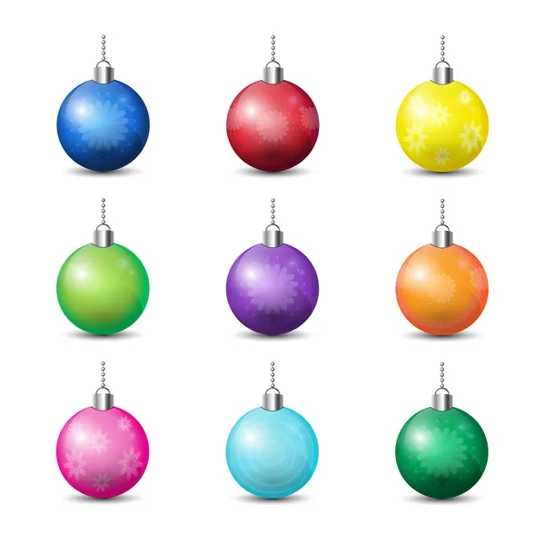 Collection de boules de Noël colorées isolées sur fond blanc Décoration de vacances Design — Image vectorielle