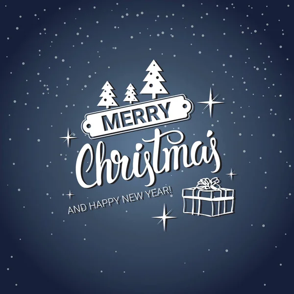 Neşeli Noel kartı metin tasarım mavi arka plan kış tatil simgesi kavramı üzerinde yazı kaligrafi — Stok Vektör
