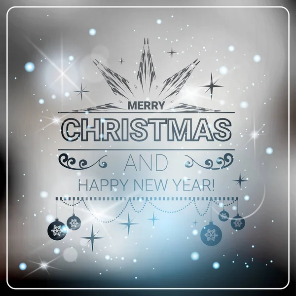 Christmas And New Year Poster Calligraphic Text Over Blurred Background — Stock Vector