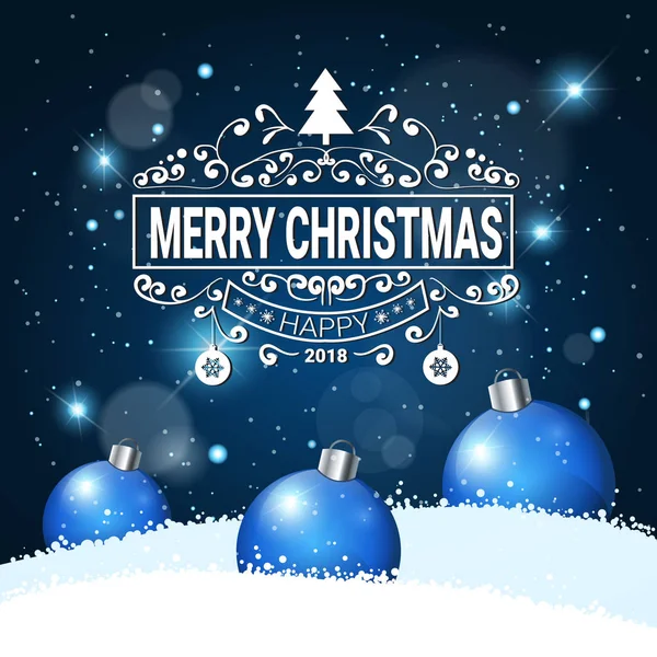 Зимові святкові вітальні листівки з веселим різдвяним штампом над блакитними кулями в снігу — стоковий вектор