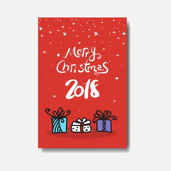 Feliz Navidad 2018 Tarjeta de felicitación Doodle Design Of Cute Winter Holiday Postal — Archivo Imágenes Vectoriales