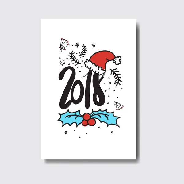 2018 Año Nuevo postal Doodle aislado sobre fondo blanco Linda tarjeta de felicitación navideña — Vector de stock