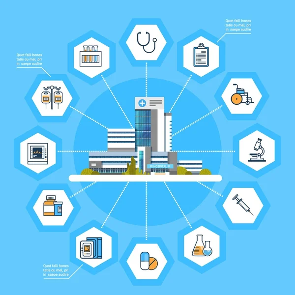 Interfaz de aplicación hospitalaria Iconos de tratamiento médico en línea Concepto de medicina moderna — Archivo Imágenes Vectoriales