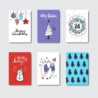 Şirin Doodle tebrik kartları Noel ve yeni yıl tatilleri kavram kümesi
