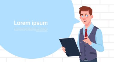 İşadamı Holding Tablet büyük sohbet kabarcık metin kopya alanı ile konuşmak