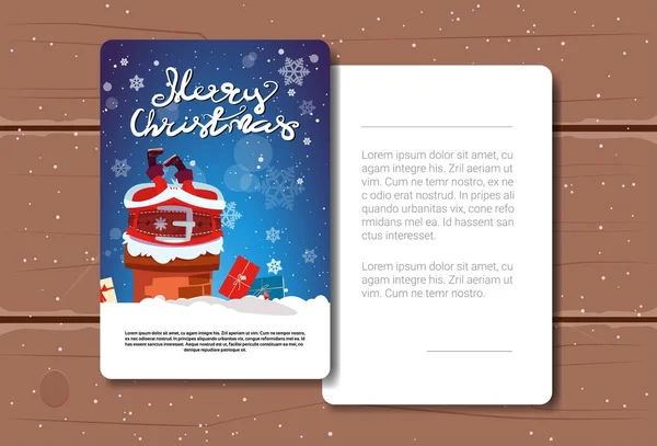 Tarjeta Postal de Año Nuevo con Copia de Espacio Decorado con Santa Atrapado En Chimenea Feliz Navidad Tarjeta Concepto — Vector de stock