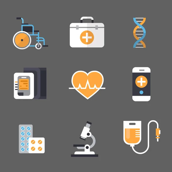 Medical Icon Set Medicine Equipment Sign Conceito de Tratamento Hospitalar — Vetor de Stock