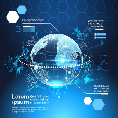 Bilgisayar fütüristik Infographic öğeleri dünya küre teknik arka plan kümesi şablonunu grafikler ve grafik, Banner kopya alanı ile