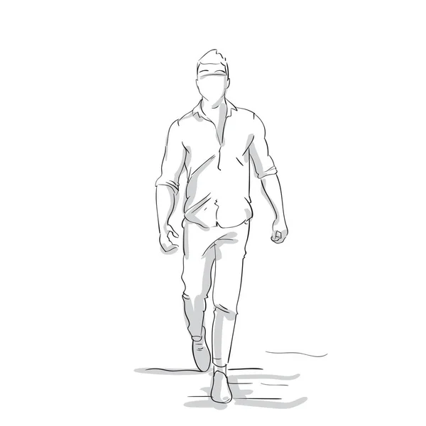 Силуэт Business Man Making Step Forward Sketch Businessman Full Length Figure On White Background — стоковый вектор