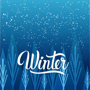 Kış hat üzerinden Shilhouette orman mavi gökyüzü kar taneleri tatil kavramı ile