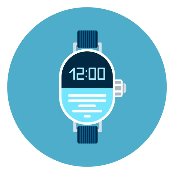 青の円形の背景にデジタル腕時計時計アイコン — ストックベクタ