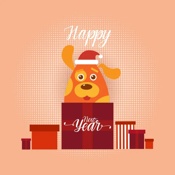 New Year 2018 Retro Poster wenskaart met hond dragen KERSTMUTS — Stockvector