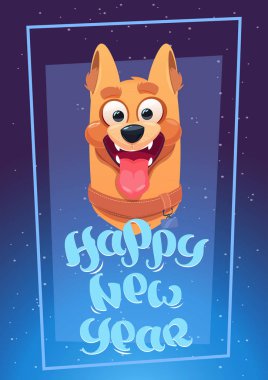 Mutlu yeni yıl kartı ile köpek mavi arka plan 2018 sembolü tatil Bannner