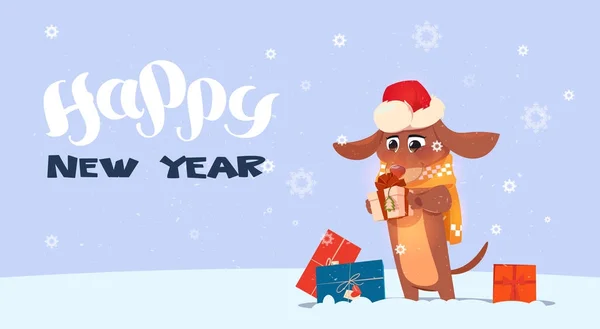 Щасливого нового року 2018 фону з милий собаки носити капелюх Санта — стоковий вектор