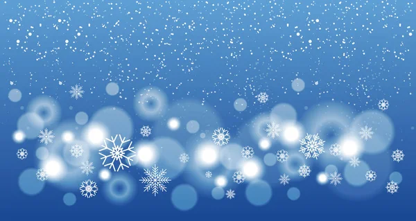 Blue Christmas Background With Snowflakes, Bokeh Snow Falling Winter Concept — Stock Vector
