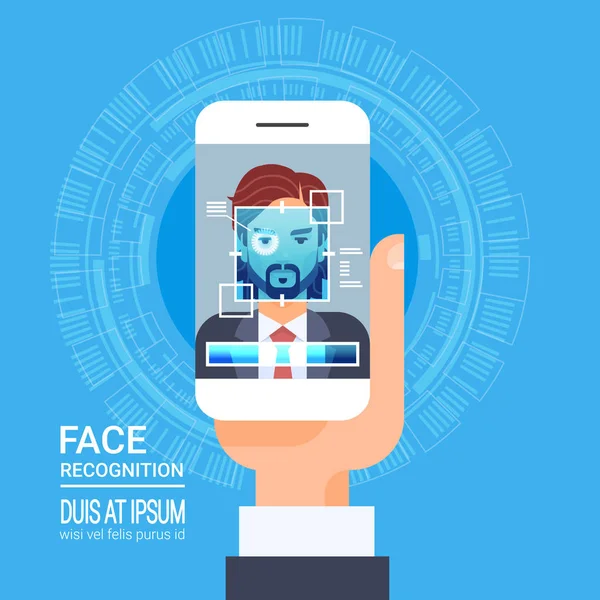 Technologie de reconnaissance faciale Smart Phone Scanning Eye Retina Biometric Identification System — Image vectorielle