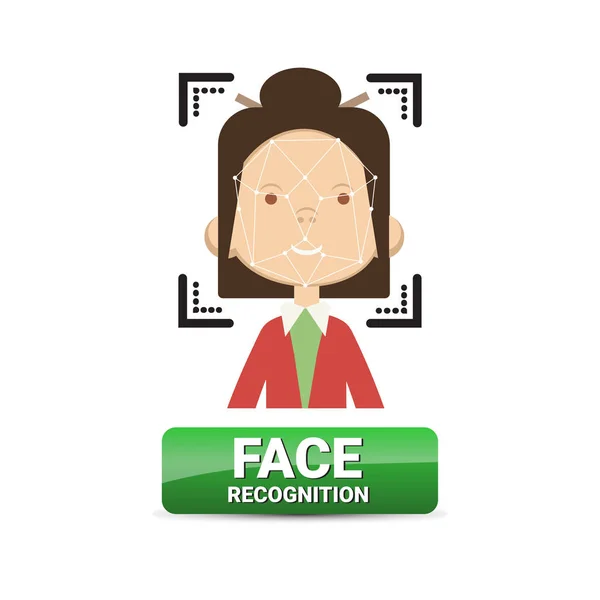 Identificación biométrica del botón de reconocimiento facial en el concepto de tecnología de control de acceso facial femenino — Archivo Imágenes Vectoriales