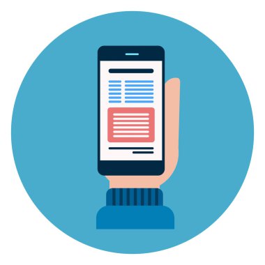 El tutma hücre akıllı telefon simgesi Web düğmesine yuvarlak mavi arka plan