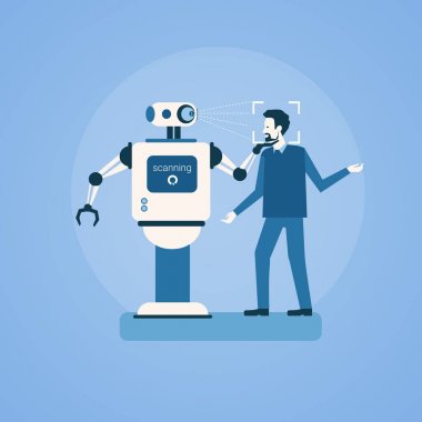 Robot adam yüz Biyometrik kimlik erişim denetimi teknoloji tanıma sistem kavramı tarama