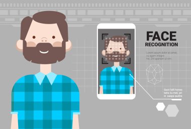 Akıllı telefon Biometrical tanıma kavramının adam yüz Modern tanımlama sistemi Modern teknoloji tarama
