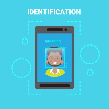 Afro-Amerikan erkek kullanıcı erişim denetimi Modern teknoloji tarama yüz tanımlama sistemi yükleme akıllı telefon