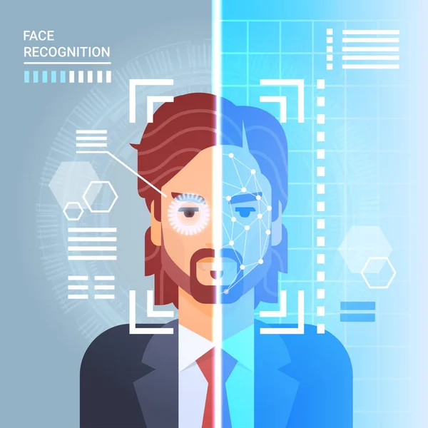 Sistema de reconocimiento facial que escanea la retina del ojo del hombre de negocios Concepto de control de acceso de tecnología de identificación moderna — Archivo Imágenes Vectoriales