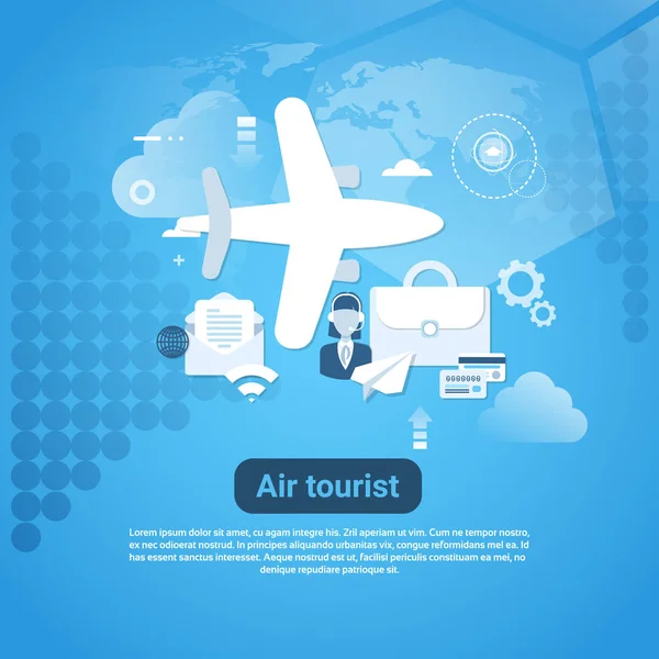 Bannière Web touristique aérienne avec espace de copie sur fond bleu Concept de tourisme — Image vectorielle
