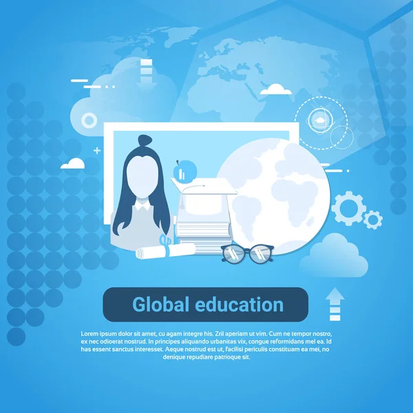 Banner web de educación global con espacio de copia sobre fondo azul — Vector de stock