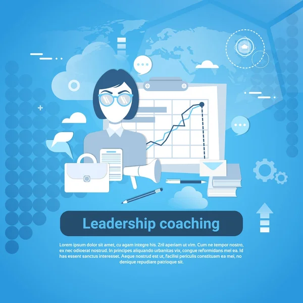 Liderança Coaching Web Banner com espaço de cópia em fundo azul — Vetor de Stock
