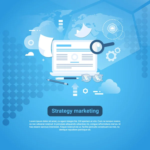 Banner web de estrategia de marketing con espacio de copia sobre fondo azul — Archivo Imágenes Vectoriales