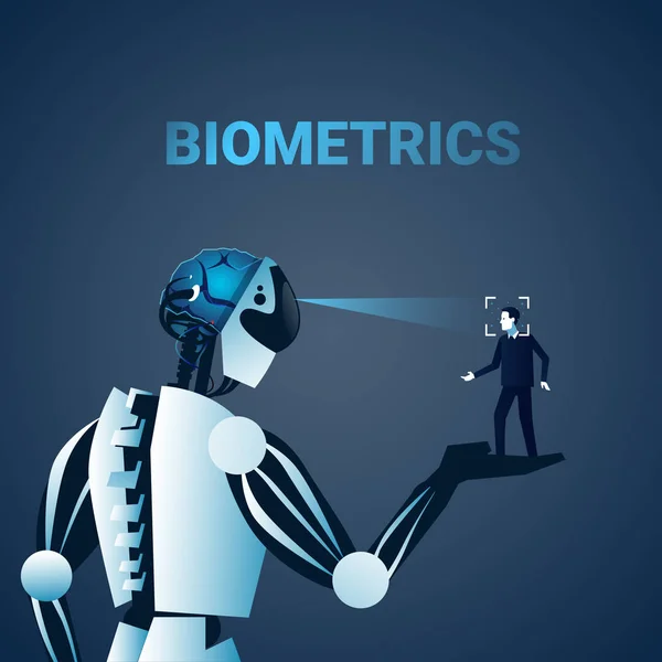 Robot Scanning Man Face Biometria Identificação Acesso Controle Tecnologia Sistema de Reconhecimento Conceito — Vetor de Stock