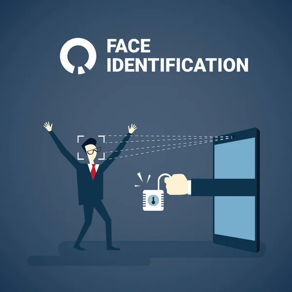 Man Getting Access After Face Identification Scanning Modern Biometric Technology Recognition System Concept - Stok Vektor