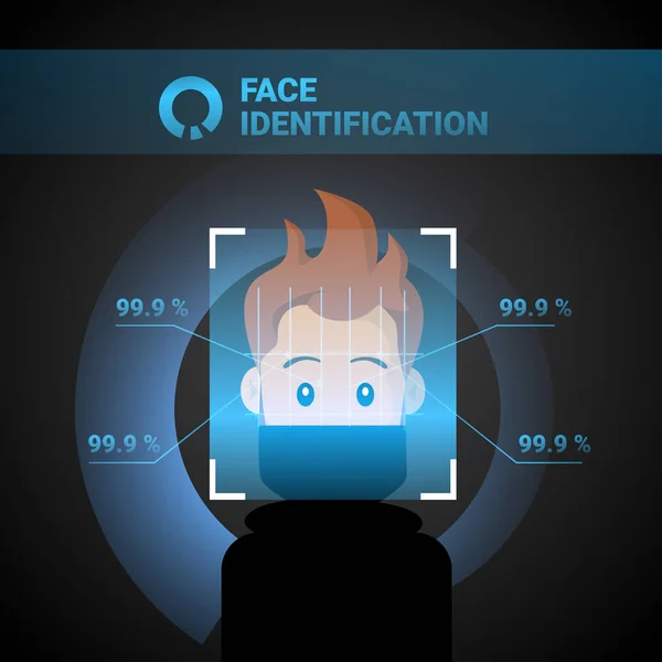 Gezicht identificatie systeem Scan Man toegang technologie biometrische erkenning bedieningsconcept — Stockvector